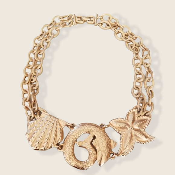 Vintage Diane Von Furstenberg Couture Gold Tone Nautical Statement Necklace - Picture 8 of 14